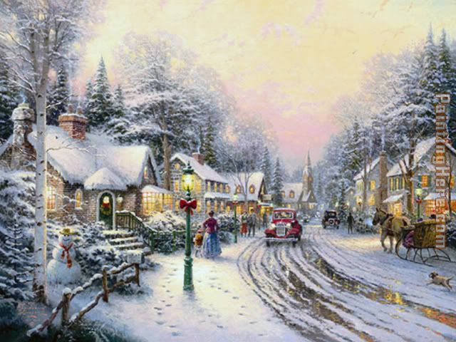 Christmas Village painting - Thomas Kinkade Christmas Village art painting